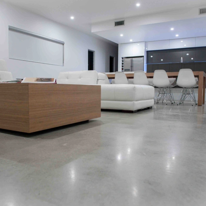 Polished concrete floors in a modern Superior home living room